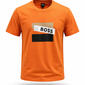 orange t shirt with bold boss logo